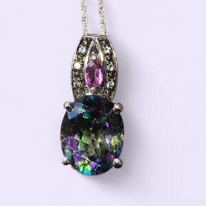 Mystic Topaz, Pink Tourmaline And CZ Pendant Necklace NWOT